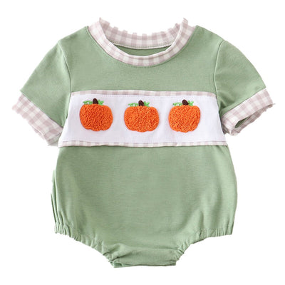 Adorable Green Plaid French Knot Pumpkin Boy Bubble: Stylish Comfort For Your Little One - LuckeLadybug LLC