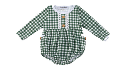 Adorable Green Plaid Girl Bubble Dress For Fashionable Babies & Toddlers - LuckeLadybug LLC