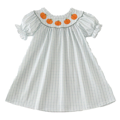 Adorable Green Pumpkin Embroidery Check Dress For Stylish Babies And Toddlers! - LuckeLadybug LLC