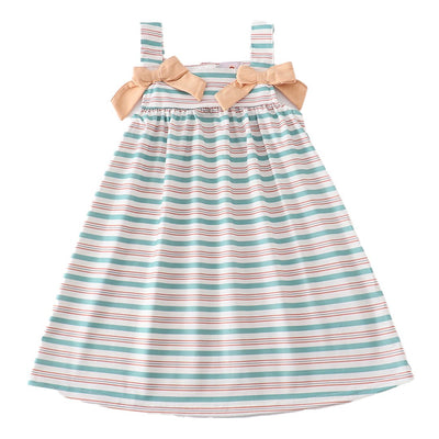 Adorable Green Stripe Bow Dress For Stylish Babies And Toddlers - LuckeLadybug LLC