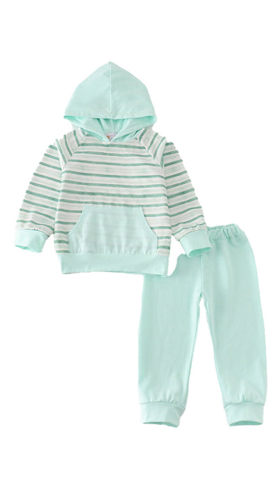 Adorable Green Stripe Boy Hoodie Set For Trendy Tots | Shop Now! - LuckeLadybug LLC