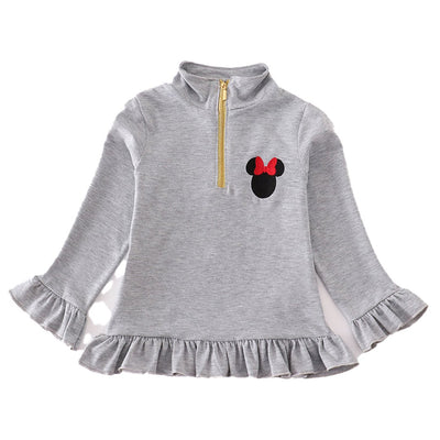 Adorable Grey Character Embroidery Zip Girl Pullover - Perfect For Your Little Fashionista! - LuckeLadybug LLC