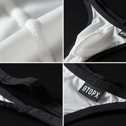 Close-up of men's ultra thin thong underwear with soft fabric and stitching details