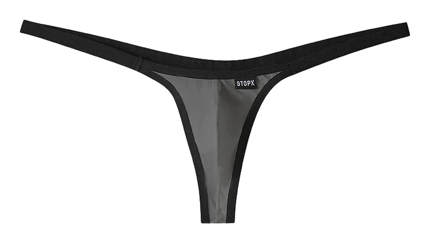 LuckeLadybug men's ultra thin thong underwear in black with minimal coverage and comfortable fit