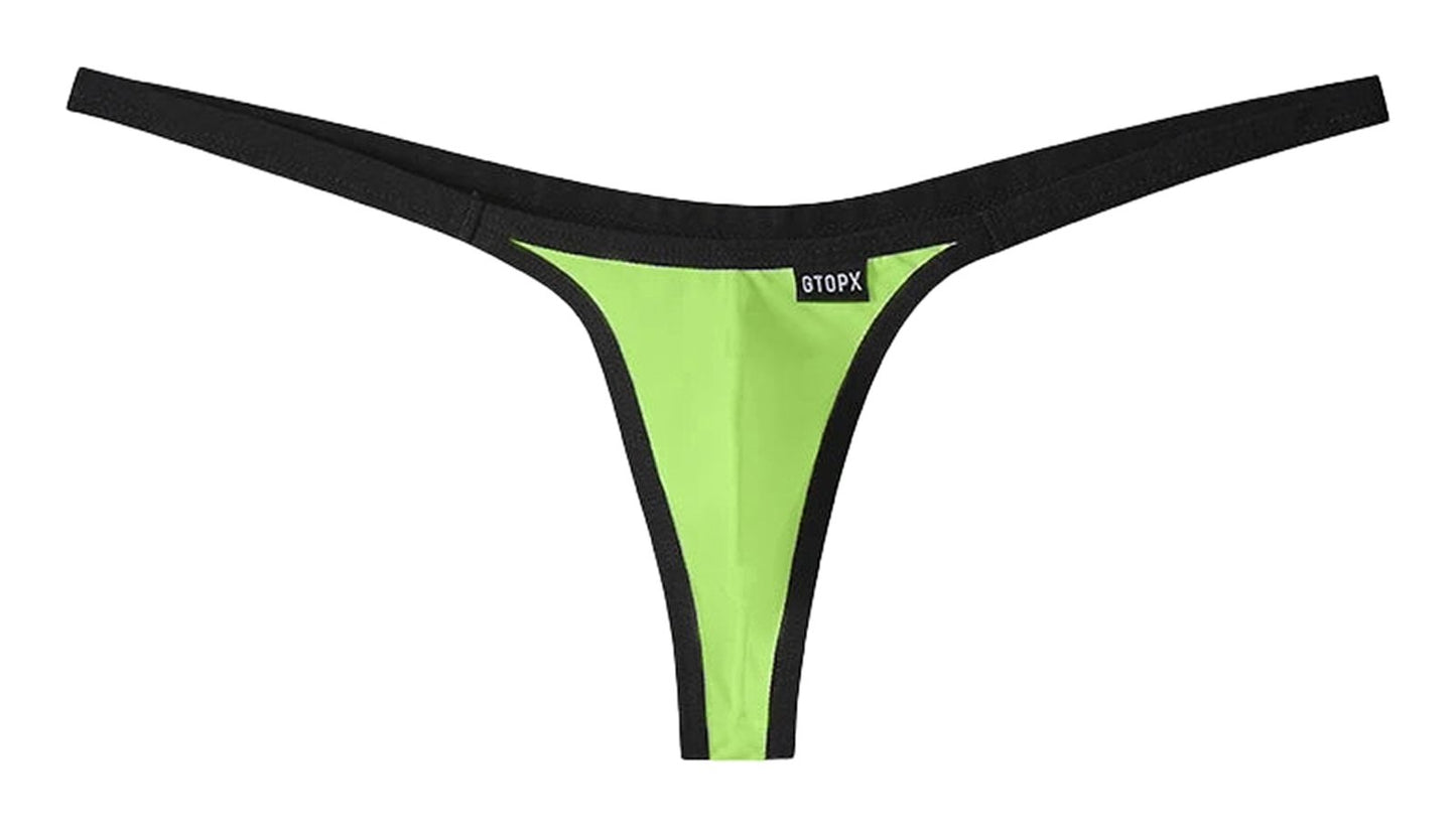 LuckeLadybug men's ultra thin thong underwear in neon green with comfortable fit and stylish design
