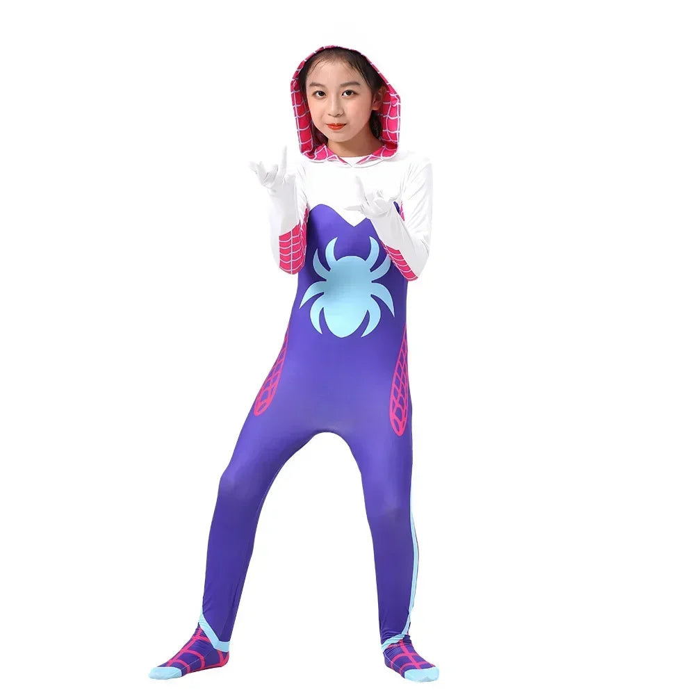 Gwen Stacy Spider Costume for Kids and Adults featuring a vibrant design with spider details