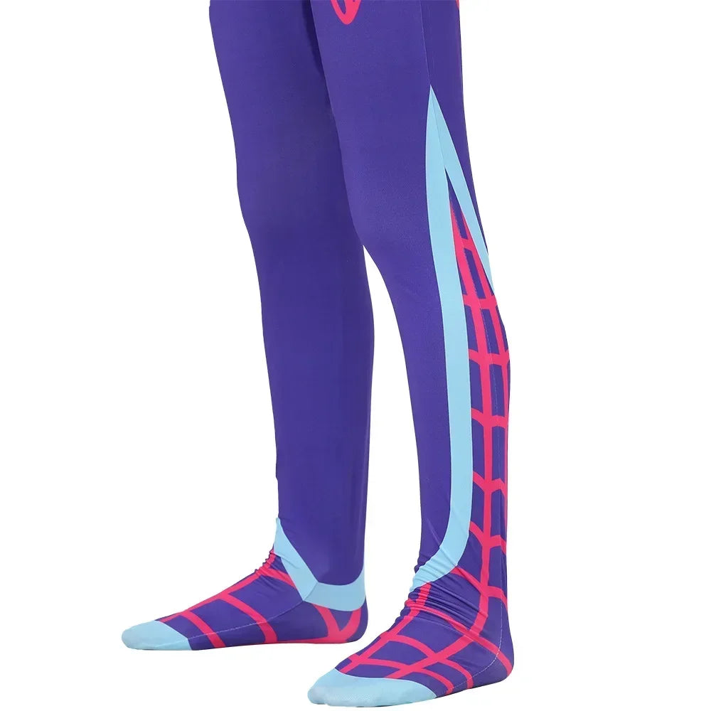 Gwen Stacy Spider Costume for Kids and Adults featuring vibrant colors and detailed design for superhero fun