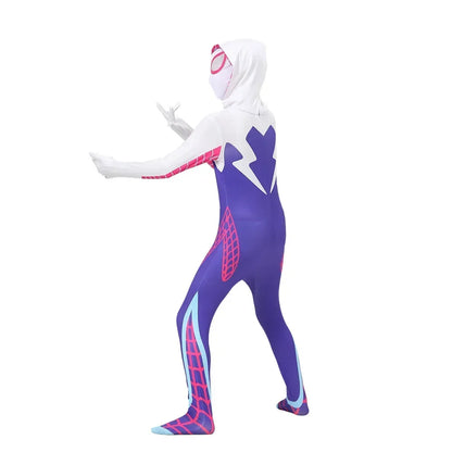 Gwen Stacy Spider Costume for Kids and Adults featuring vibrant colors and a stylish design