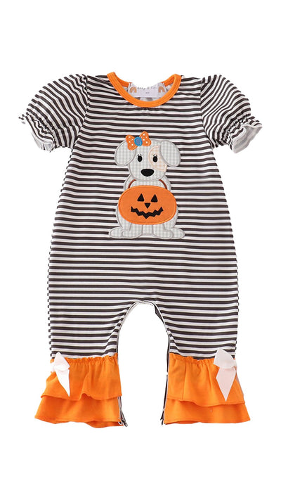 Adorable Halloween Pumpkin Puppy Romper For Your Little Trick-Or-Treater! - LuckeLadybug LLC