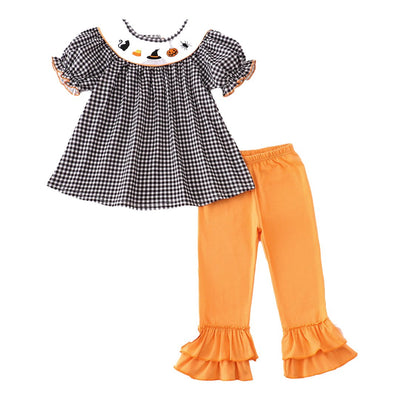 Adorable Hallween Embroidery Plaid Girl Set For Trendy Babies & Toddlers! - LuckeLadybug LLC