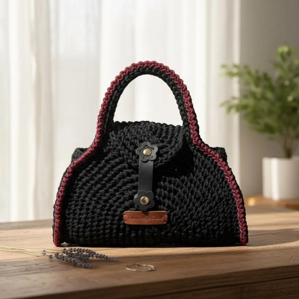 Handmade Black Half Moon Clutch Minimalist Handbag