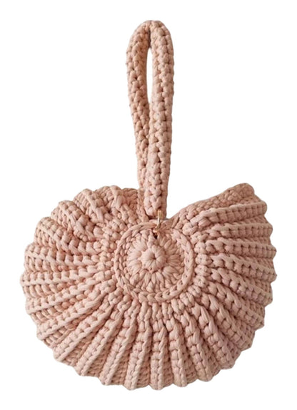 LuckeLadybug handwoven seashell clutch bag in soft pink for stylish outings and beach days