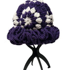 Purple and white crochet hat women's with a stylish ruffle design for a trendy look
