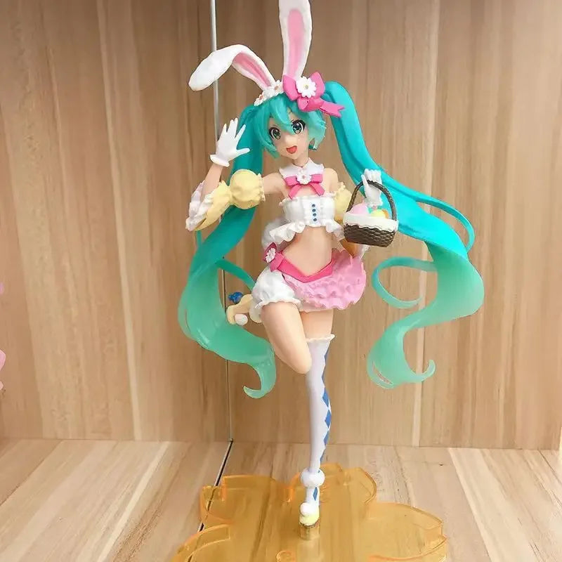 Hatsune and Miku Cute Bunny Figurine with Detailed Costume and Colorful Accessories