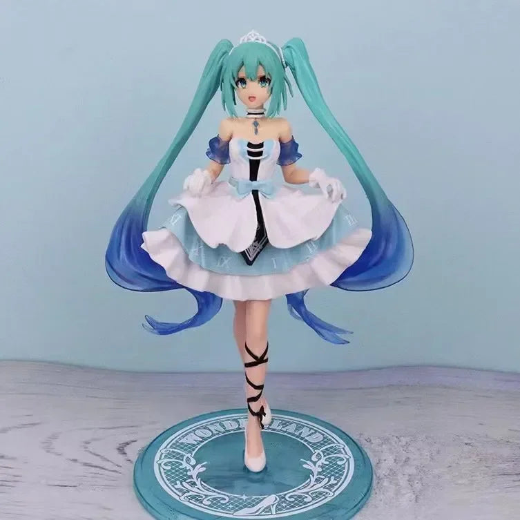 Hatsune and Miku figurine in a blue dress with intricate details and a stylish base