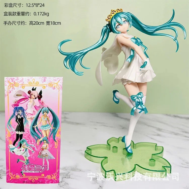 Hatsune and Miku figurine with vibrant blue hair and dress, featuring a detailed base
