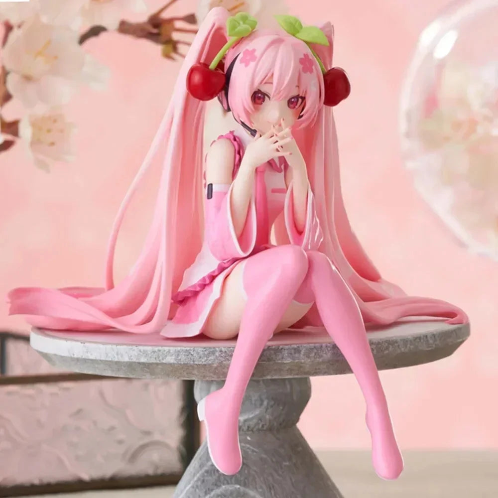 Hatsune and Miku collectible figurine in pink with long hair and cherry accessories, perfect for display