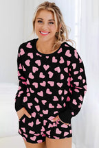 LuckeLadybug Shorts with heart to print in black and pink for a stylish casual look