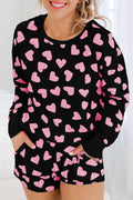 LuckeLadybug LLC Black Shorts with Pink Heart to Print Pattern for Comfortable Casual Wear