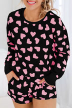 LuckeLadybug LLC Black Shorts with Pink Heart to Print Pattern for Comfortable Casual Wear