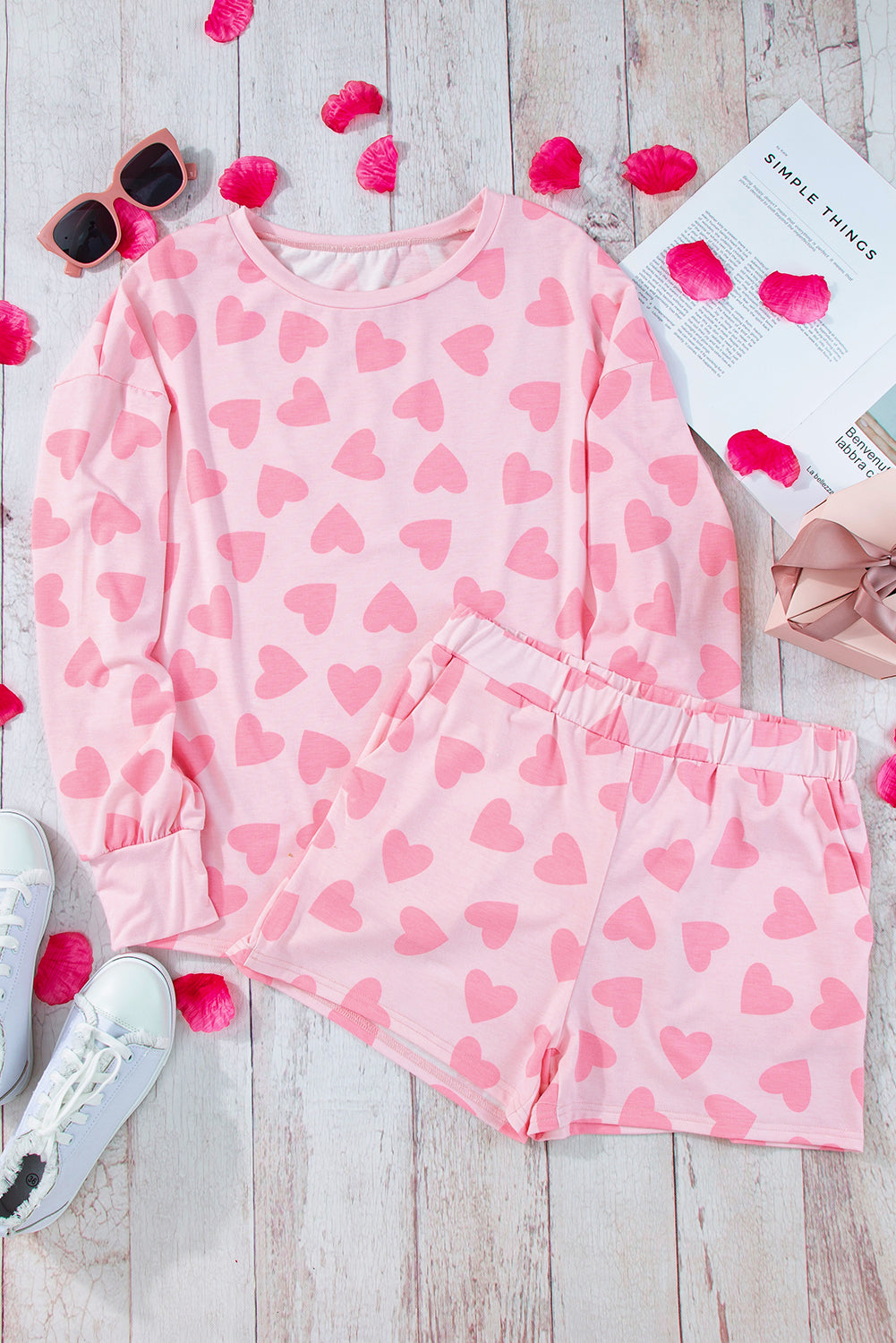 LuckeLadybug LLC Pink Heart to Print Shorts with Comfortable Elastic Waistband for Casual Wear