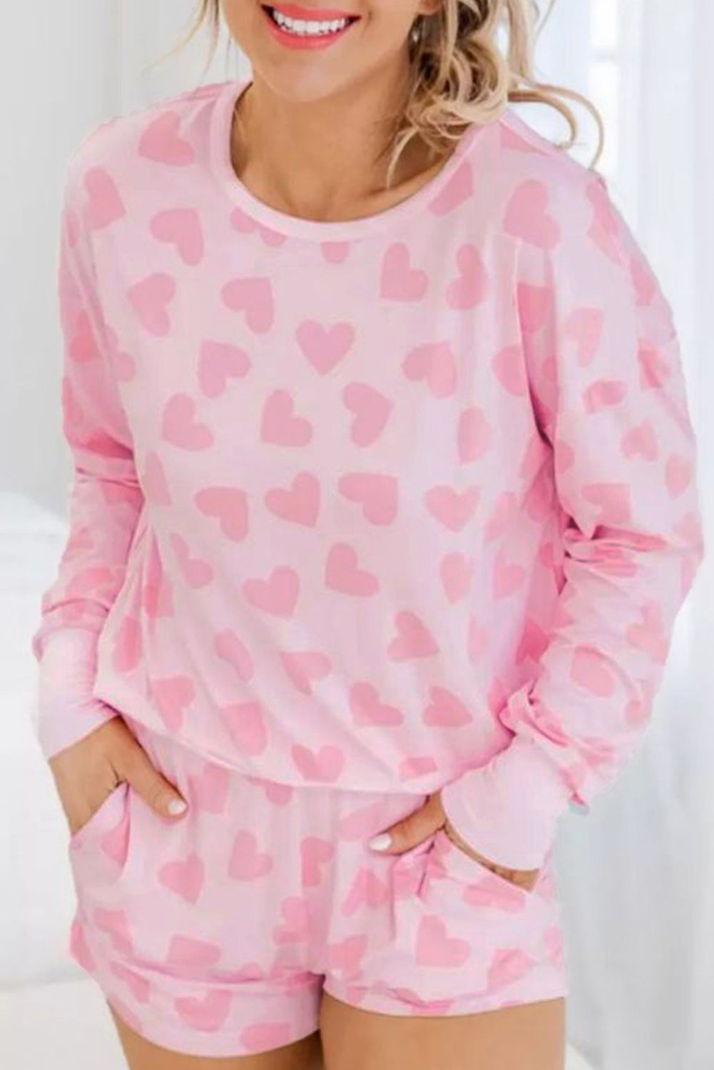 LuckeLadybug LLC Pink Heart Print Shorts with Pockets for Comfortable Summer Wear