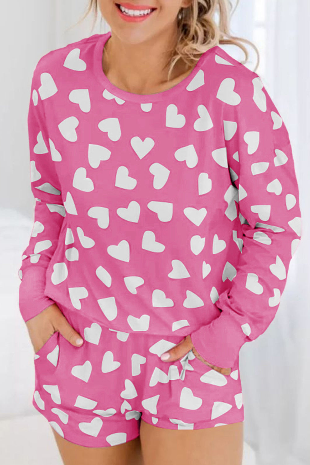 LuckeLadybug LLC Pink Shorts with White Heart to Print Pattern, Ideal for Casual and Comfortable Wear