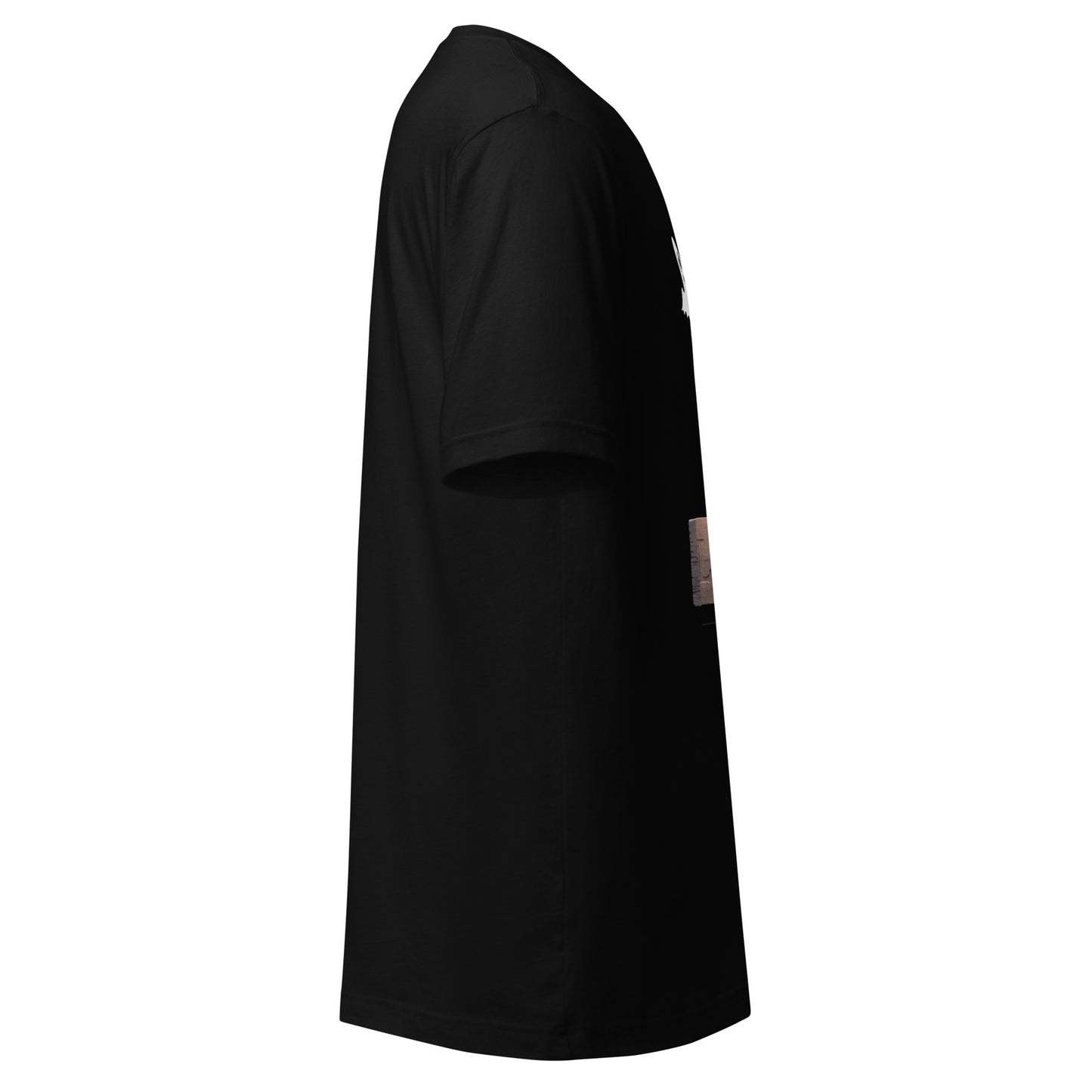 Black LuckeLadybug heartfelt connection t shirt side view with short sleeves and crew neck