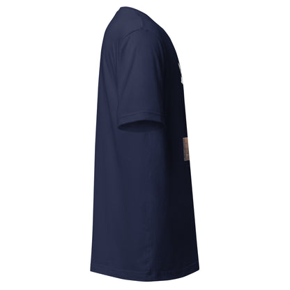 LuckeLadybug navy blue heartfelt connection t shirt side view in plain background