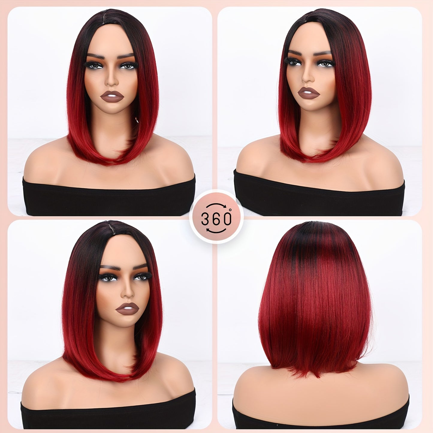 Heat resistant synthetic wig with a sleek red ombre bob style, suitable for everyday wear