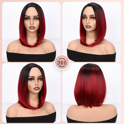 Heat resistant synthetic wig with a sleek red ombre bob style, suitable for everyday wear