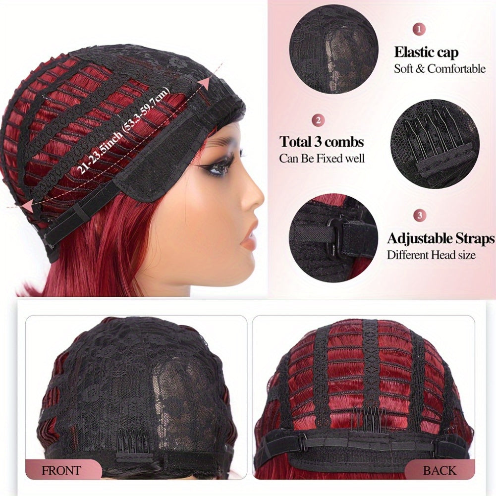 Heat resistant synthetic wig with adjustable straps and comfortable elastic cap for an easy fit