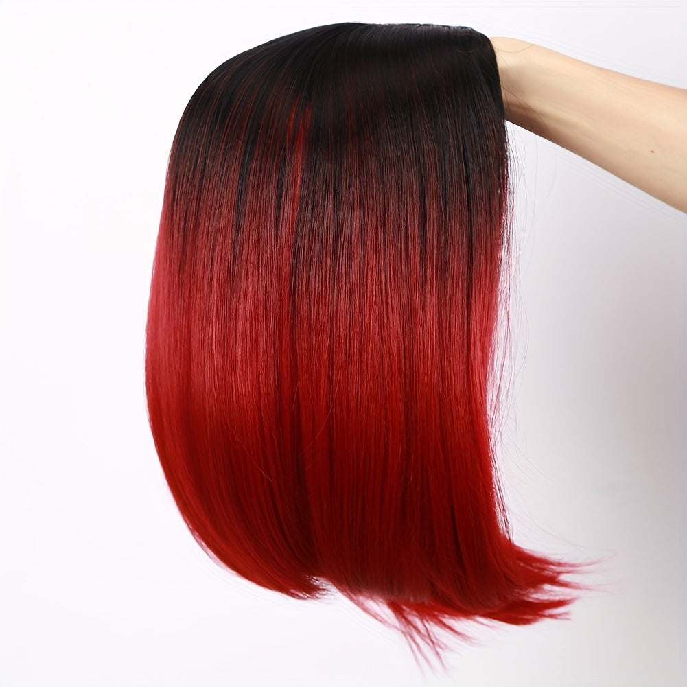 LuckeLadybug heat resistant synthetic wig with vibrant red ombre style and smooth texture