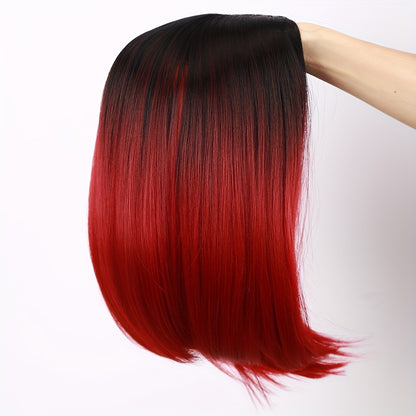LuckeLadybug heat resistant synthetic wig with vibrant red ombre style and smooth texture