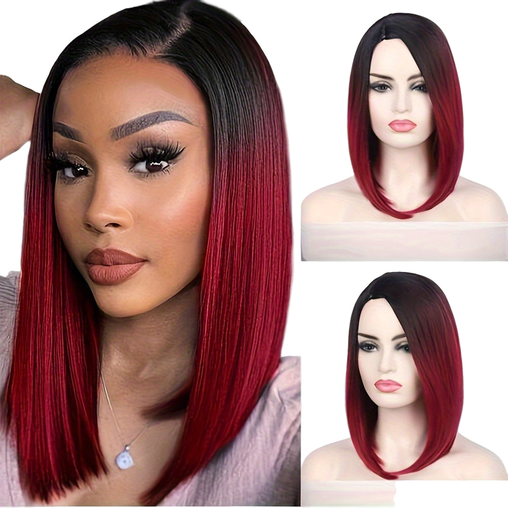 LuckeLadybug heat resistant synthetic wig features a sleek bob in vibrant red for a stylish look