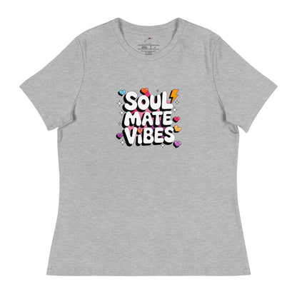 Printful gray t-shirt with colorful soul mate vibes t-shirt graphic and heart accents