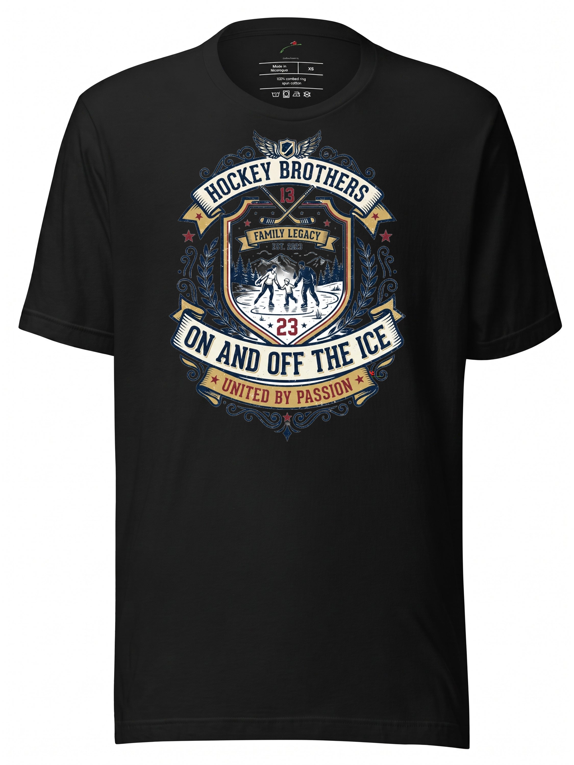 Black T-Shirt featuring Hockey Brothers design for heritage family credit union fans