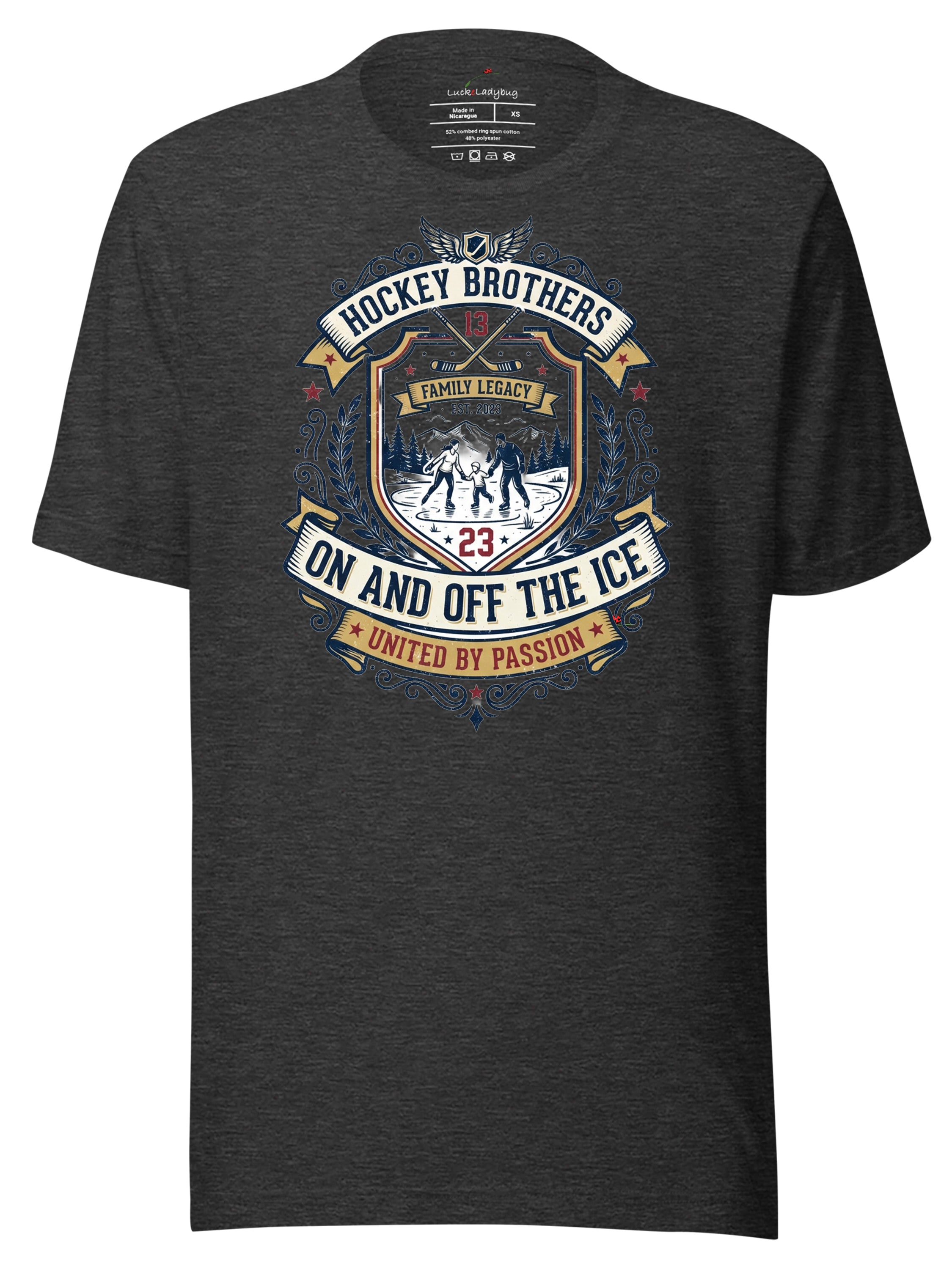LuckeLadybug LLC Hockey Brothers T-Shirt with Family Legacy for heritage family credit union supporters