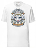 White T-Shirt from LuckeLadybug LLC featuring Hockey Brothers graphic and heritage family credit union design