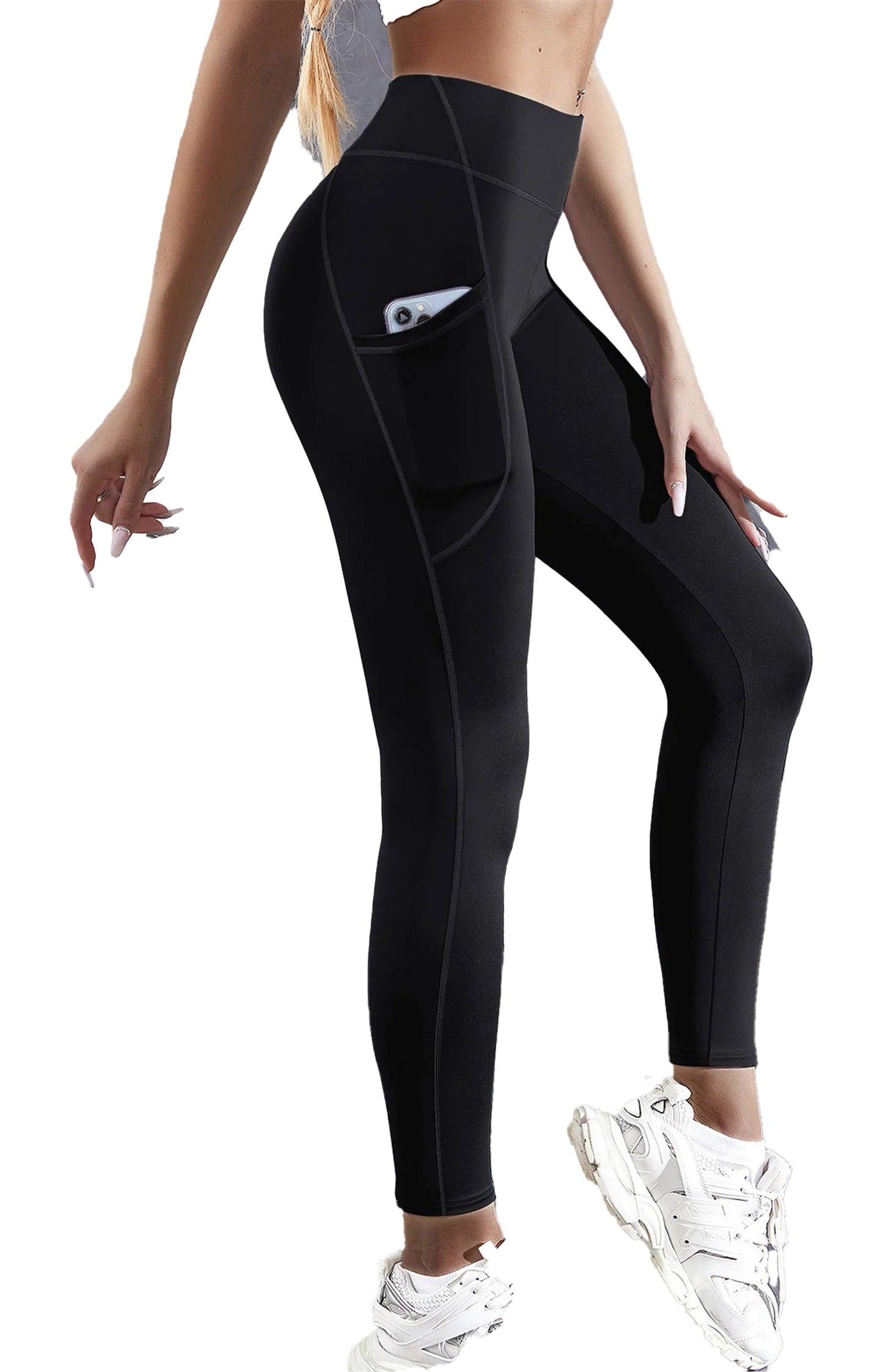 Black high waist leggings with pockets designed for comfort and style during workouts