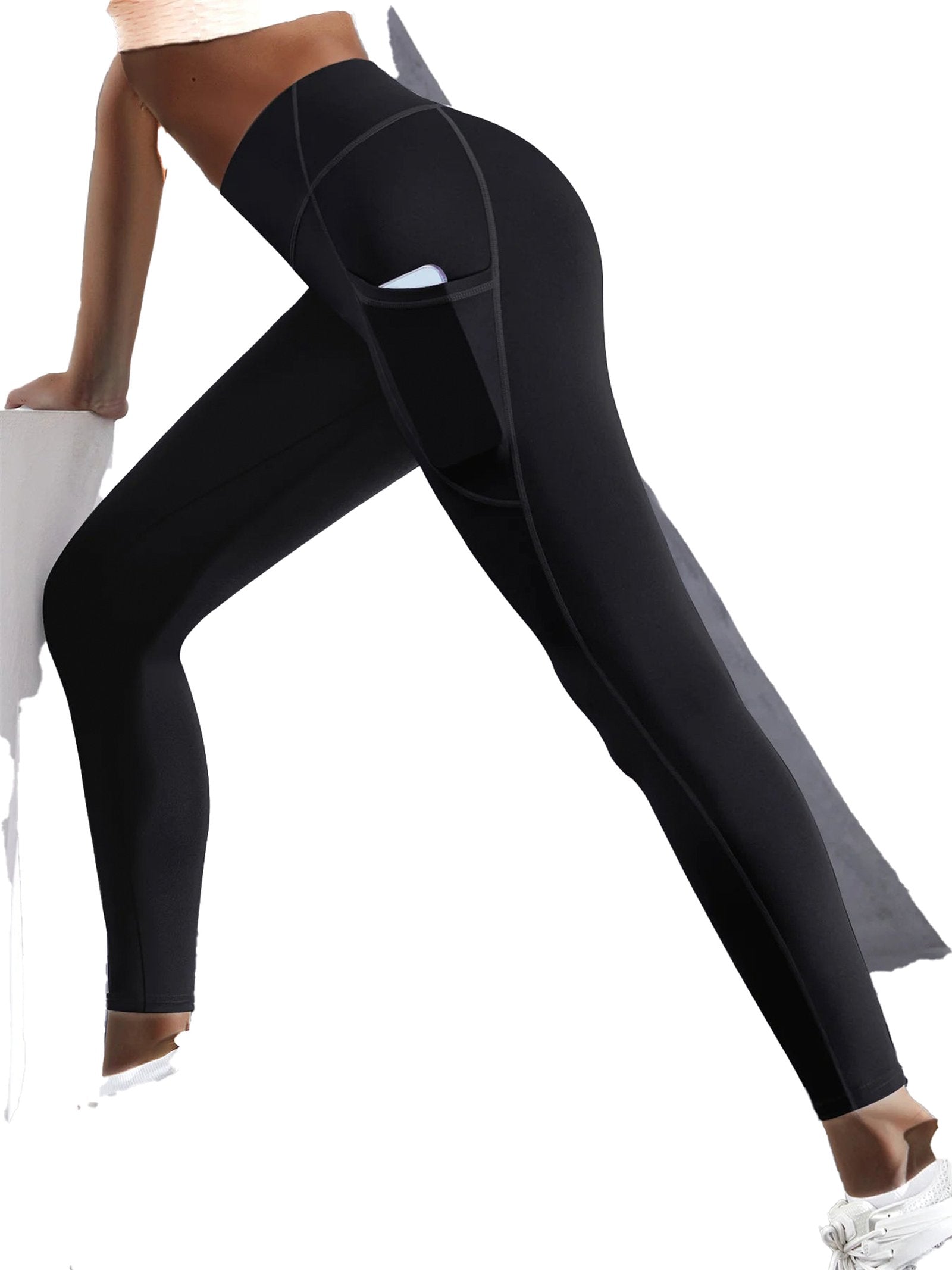 Black high waist leggings with pockets designed for comfort and style during workouts
