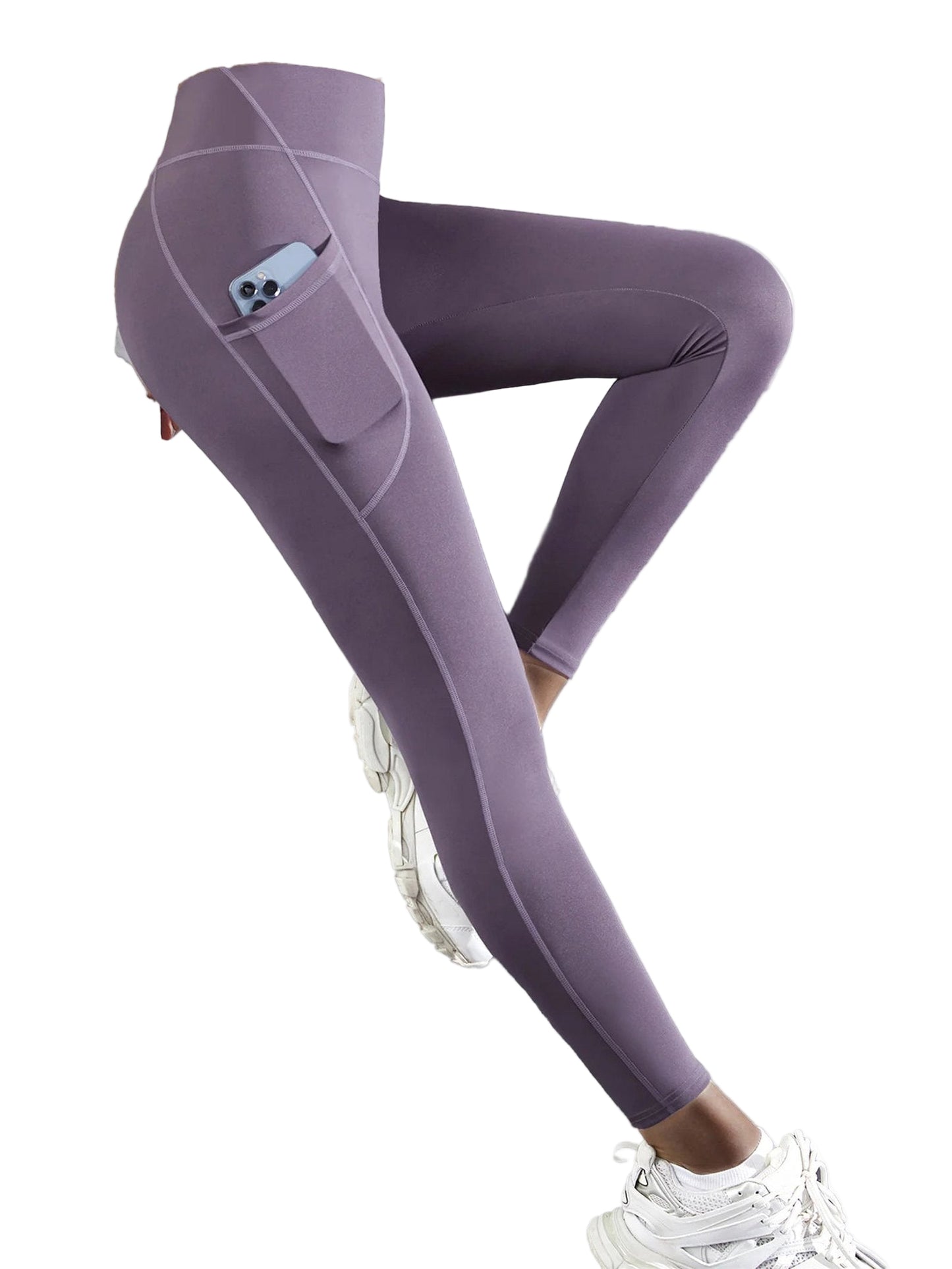 LuckeLadybug high waist leggings with pockets in soft purple, ideal for workouts and everyday wear