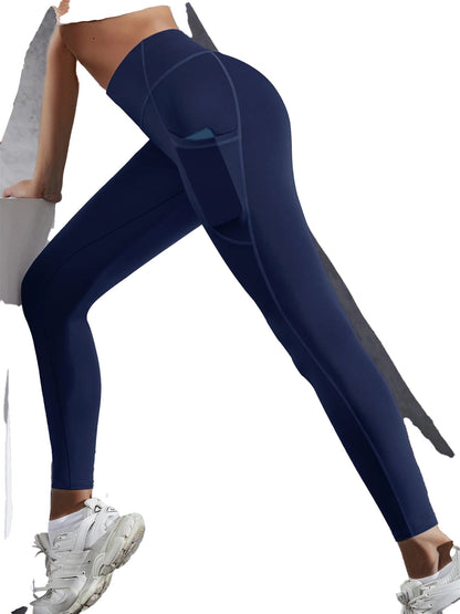 Navy high waist leggings with pockets designed for comfort and style in activewear