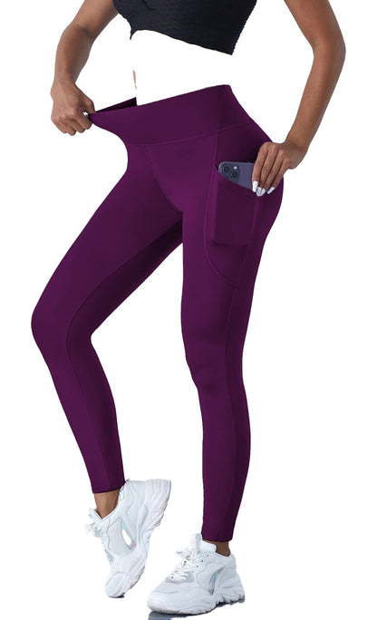 LuckeLadybug high waist leggings with pockets in purple, featuring a sleek design and side phone pocket