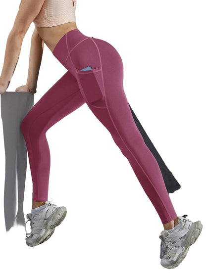 LuckeLadybug high waist leggings with pockets in pink designed for comfort and style during workouts