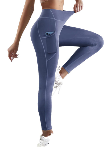 LuckeLadybug high waist leggings with pockets in blue for comfort and style during workouts