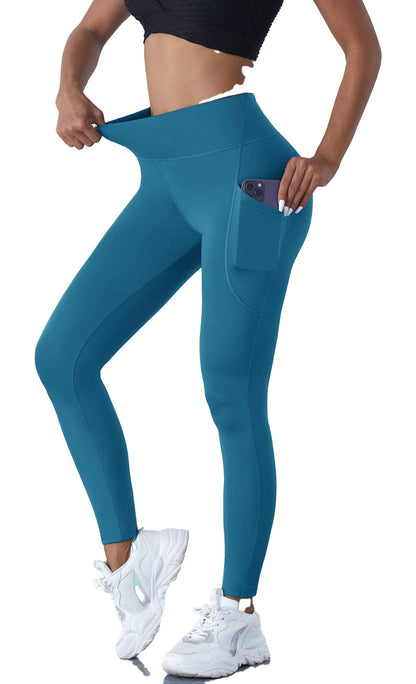 LuckeLadybug high waist leggings with pockets in teal featuring side pockets for convenience