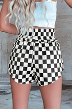 LuckeLAdybug LLC high-waist shorts in black and white checkered pattern for stylish summer wear