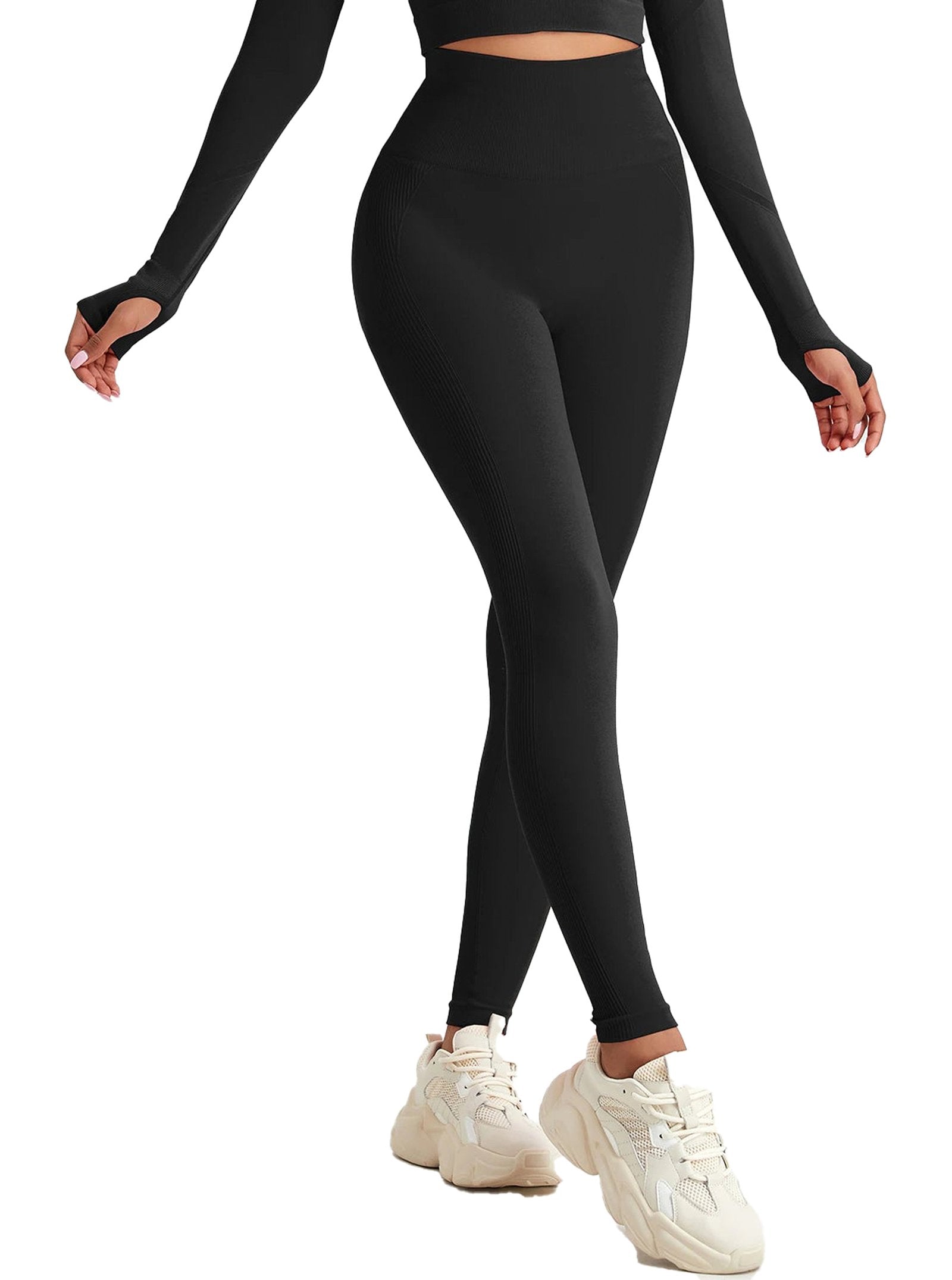 LuckeLadybug high waisted gym leggings for women in black for workout and casual wear