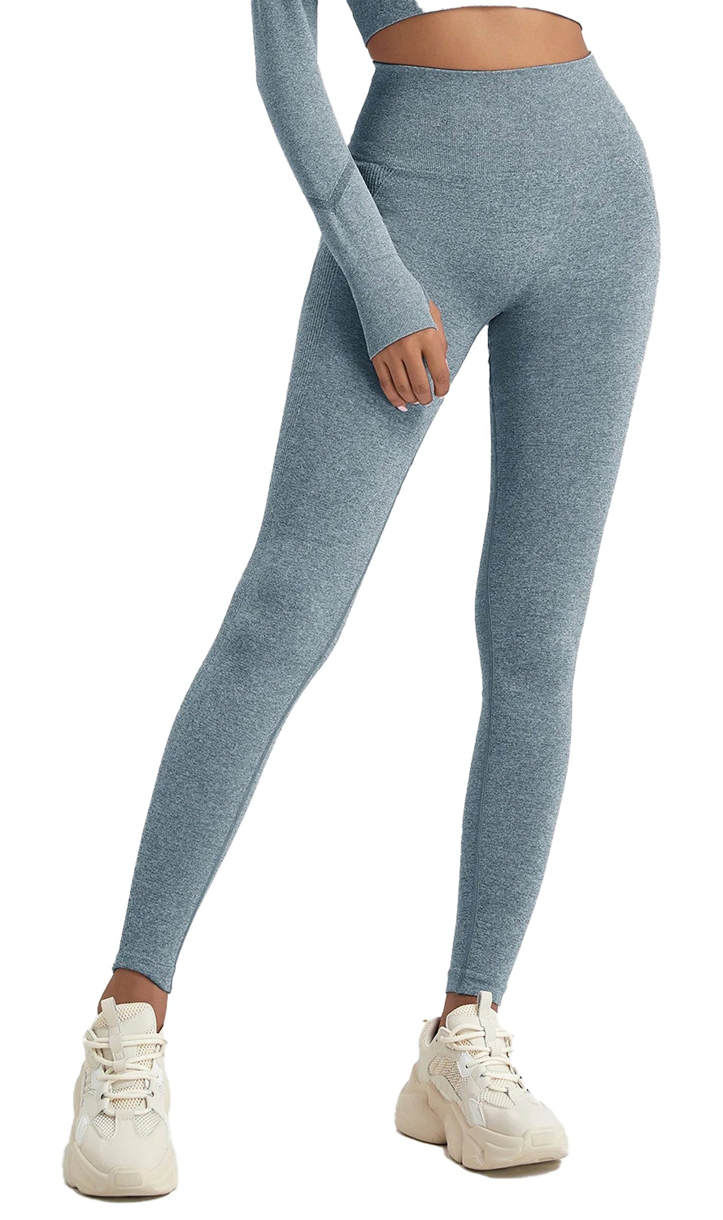 LuckeLadybug high waisted gym leggings for women in blue with a sleek, fitted design